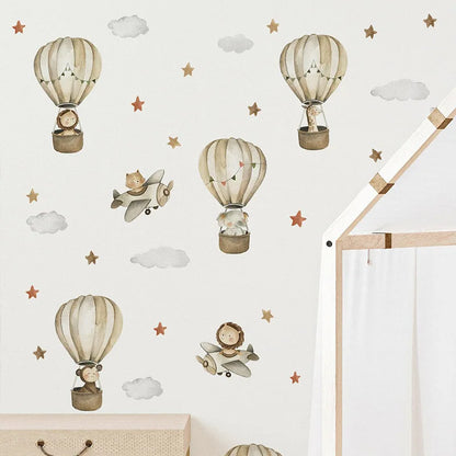 Kidslands® | Sticker Mural Enfant Avion & Montgolfière – Décoration Murale Animaux Volants pour Chambre Bébé