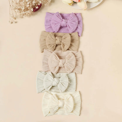 Kidslands® | Lot 5 Bandeaux Bébé Noeud Jacquard – Large Élastique Doux