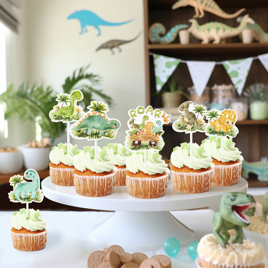Kidslands® – Lot de 16 Cake Toppers Dinosaure - Décorations Gâteaux Cupcakes - Anniversaire