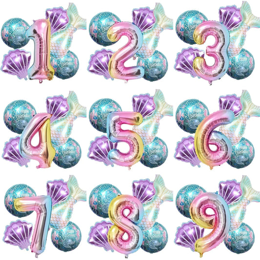 Kidslands® | Set de 6 Ballons en Aluminium - Ballons Sirène Queue de Poisson + Coquillages +Chiffres