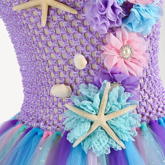 Kidslands® | Déguisement Thème Océan - Robe Tutu Sirène Fille + Accessoires – 1 à 12 Ans