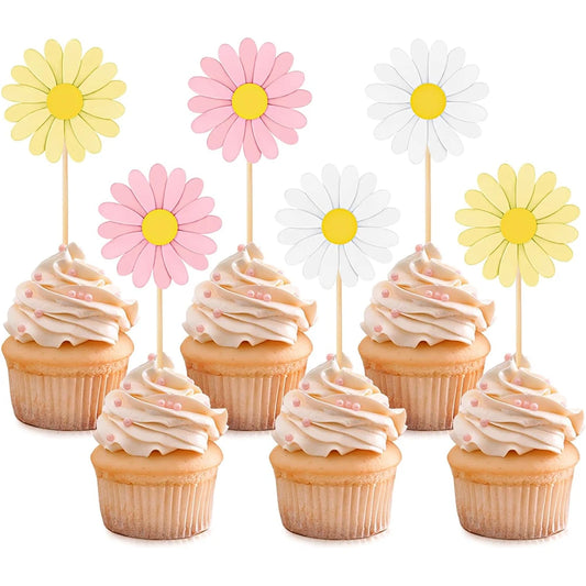 Kidslands® - 24 Décorations Cupcake Marguerite – Cake Toppers Fleurs pour Anniversaire, Baby Shower & Baptême