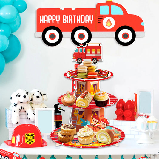 Kidslands® – Présentoir à Cupcakes Camion de Pompier Tour à Cupcakes 3 Étages – Déco Anniversaire Thème Pompier