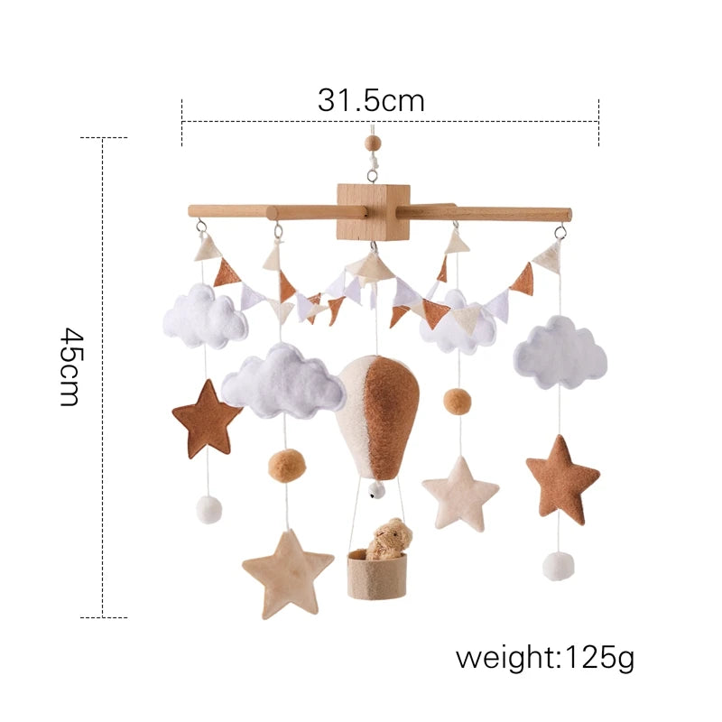 Kidslands®  – Mobile Bébé en Bois et Feutrine - Montgolfière Douce – Décoration Apaisante pour Lit ou Berceau