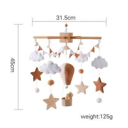 Kidslands®  – Mobile Bébé en Bois et Feutrine - Montgolfière Douce – Décoration Apaisante pour Lit ou Berceau