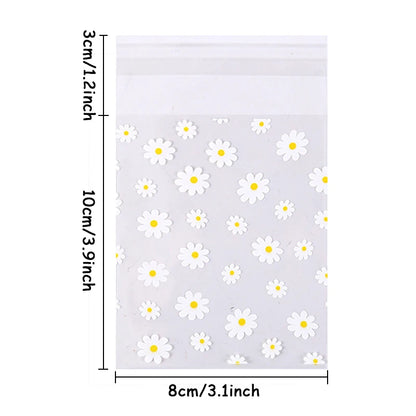 Kidslands® - Lot de 50/100 Sachets Cadeaux Plastiques Marguerites – Sacs de Rangement Transparents pour Fête, Mariage, Cookies ou Cadeaux