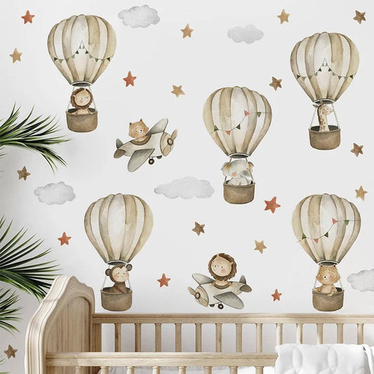 Kidslands® | Sticker Mural Enfant Avion & Montgolfière – Décoration Murale Animaux Volants pour Chambre Bébé
