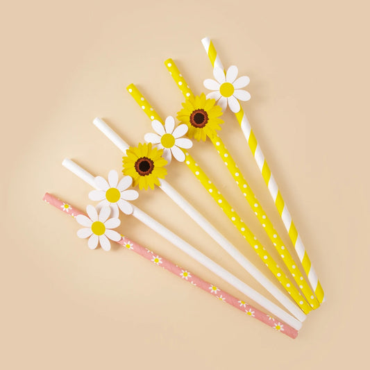 Kidslands® - Pailles en Papier Fleurs, Marguerites, Tournesol – Lot de 10/20/30 pour Anniversaire & Baby Shower