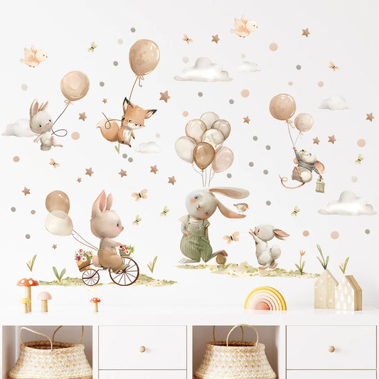 Kidslands® | Stickers Muraux Lapin Enfant Ballons – Décor Mural Autocollant Chambre Bébé
