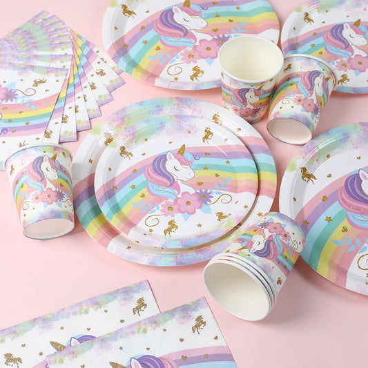 Kidslands® – Lot 40pcs Vaisselle Jetable Thème Licorne - Anniversaire, Fêtes à Thème Arc-en-ciel