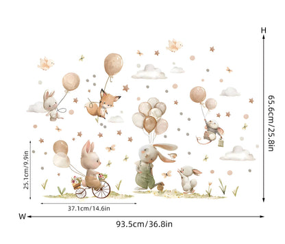 Kidslands® | Stickers Muraux Lapin Enfant Ballons – Décor Mural Autocollant Chambre Bébé