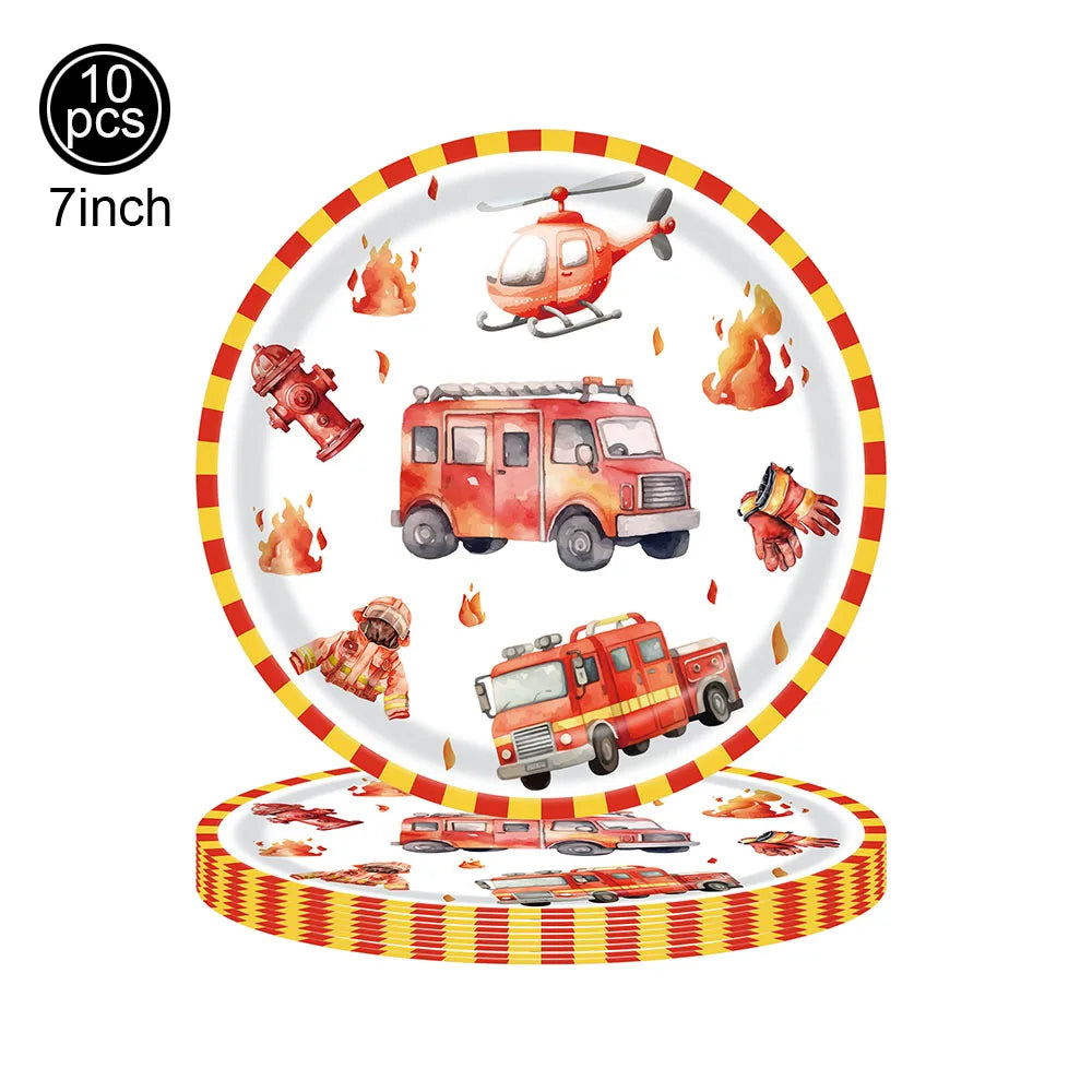 Kidslands® – Vaisselle Jetable Thème Camion de Pompier Assiettes, Gobelets, Couverts, Serviettes pour Fête d’Anniversaire Enfant