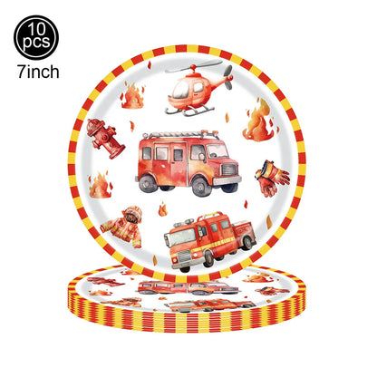 Kidslands® – Vaisselle Jetable Thème Camion de Pompier Assiettes, Gobelets, Couverts, Serviettes pour Fête d’Anniversaire Enfant