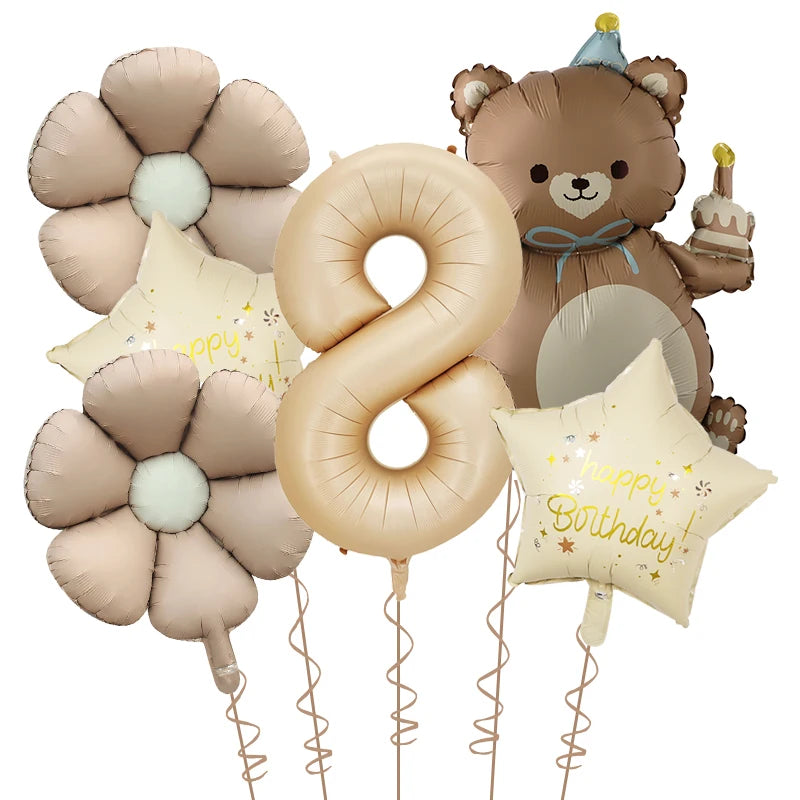 Kidslands® | Set Ballons Marguerite Chiffre & Ourson – 6pcs | Déco Anniversaire & Baby Shower