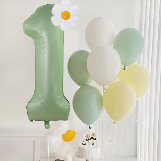Kidslands® - Ballon Marguerite + Chiffre 100cm – Set Ballons Anniversaire Enfant, Déco Florale Pastel