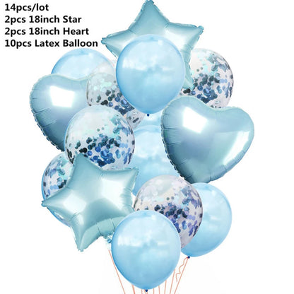 Kidslands® – Lot de 14 Ballons Confettis Rose / Bleu | Cœurs & Étoiles pour Baby Shower & Gender Reveal