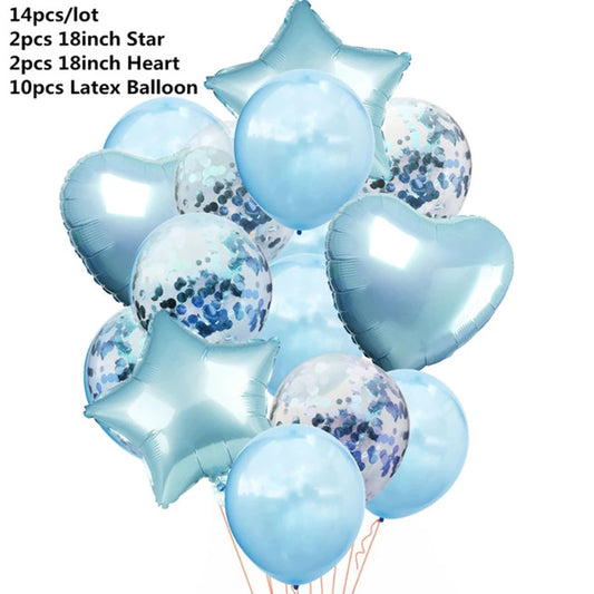Kidslands® – Lot de 14 Ballons Confettis Rose / Bleu | Cœurs & Étoiles pour Baby Shower & Gender Reveal