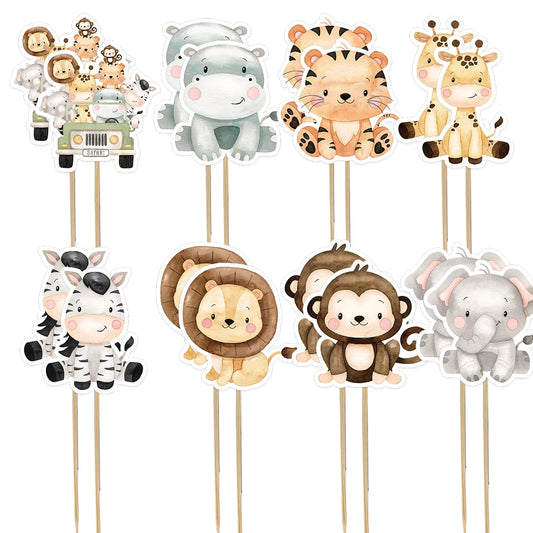 Kidslands® | Lot de 24 Cake Toppers Animaux Jungle – Décorations Gâteau Safari Enfant | Anniversaire Thème Wild One & Baby Shower