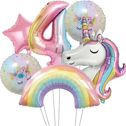 Kidslands® – Lot de 6 Ballons Chiffre Arc-en-Ciel Ballon Licorne – Anniversaire, Fête