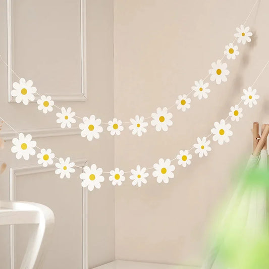 Kidslands® - Guirlande Fleurs Marguerites – Déco Anniversaire, Baby shower & Baptême
