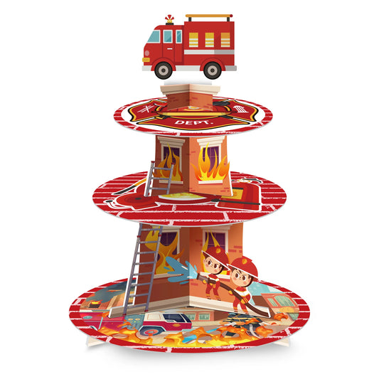 Kidslands® – Présentoir à Cupcakes Camion de Pompier Tour à Cupcakes 3 Étages – Déco Anniversaire Thème Pompier