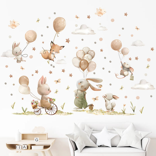 Kidslands® | Stickers Muraux Lapin Enfant Ballons – Décor Mural Autocollant Chambre Bébé