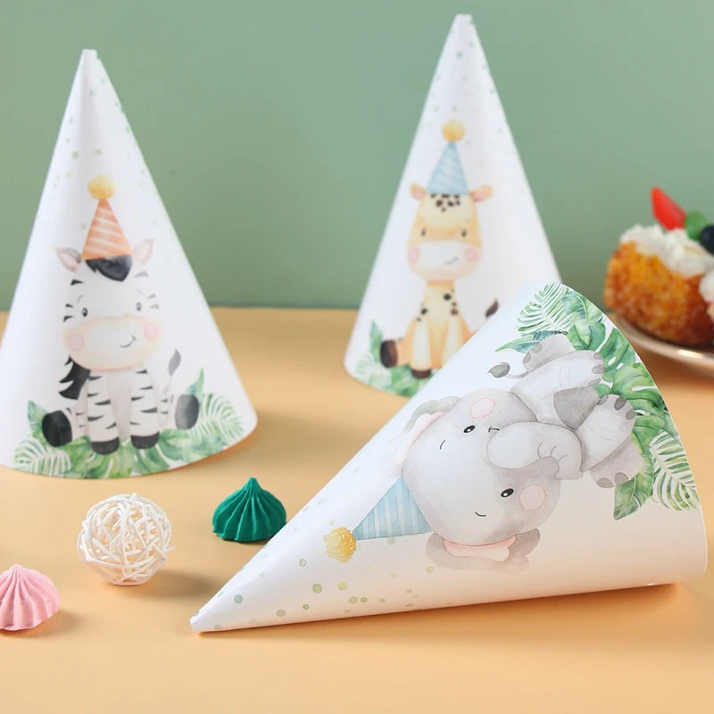 Kidslands® | Lot de 6 Chapeaux de Fête Animaux de la Jungle – Décoration Safari Anniversaire Enfant