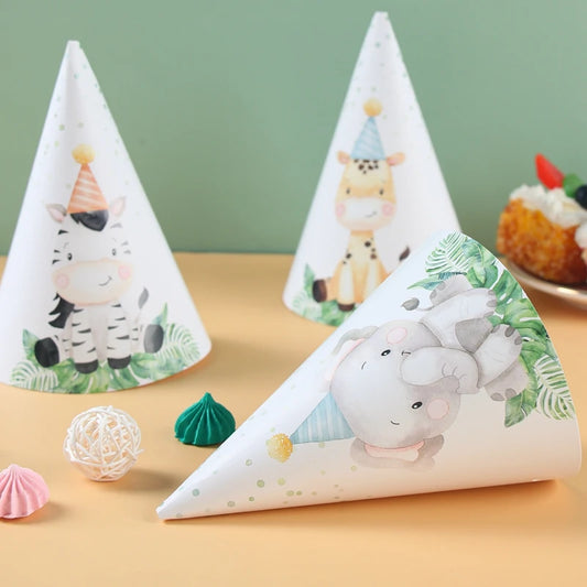 Kidslands® | Lot de 6 Chapeaux de Fête Animaux de la Jungle – Décoration Safari Anniversaire Enfant