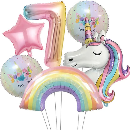 Kidslands® – Lot de 6 Ballons Chiffre Arc-en-Ciel Ballon Licorne – Anniversaire, Fête