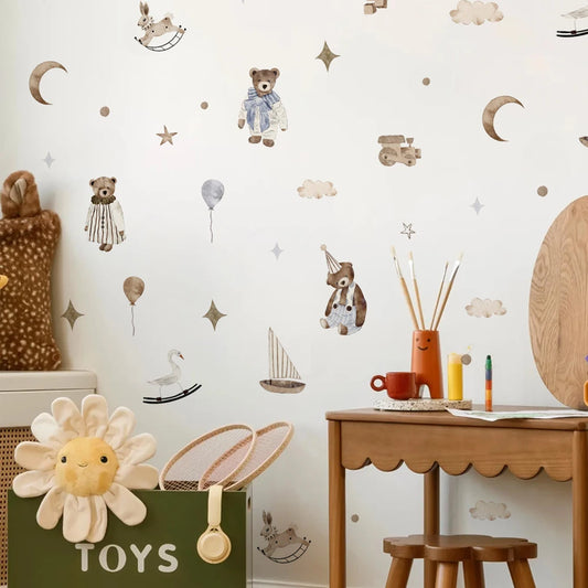 Kidslands® | Wandaufkleber im Vintage-Stil mit Bär und Boot – Dekoration fürs Baby- und Kinderzimmer