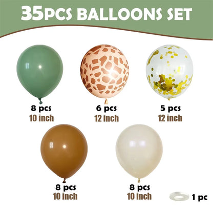 Kidslands® | Lot de 35 Ballons Jungle – Confettis & Motif Animaux | Décoration Anniversaire Thème Safari
