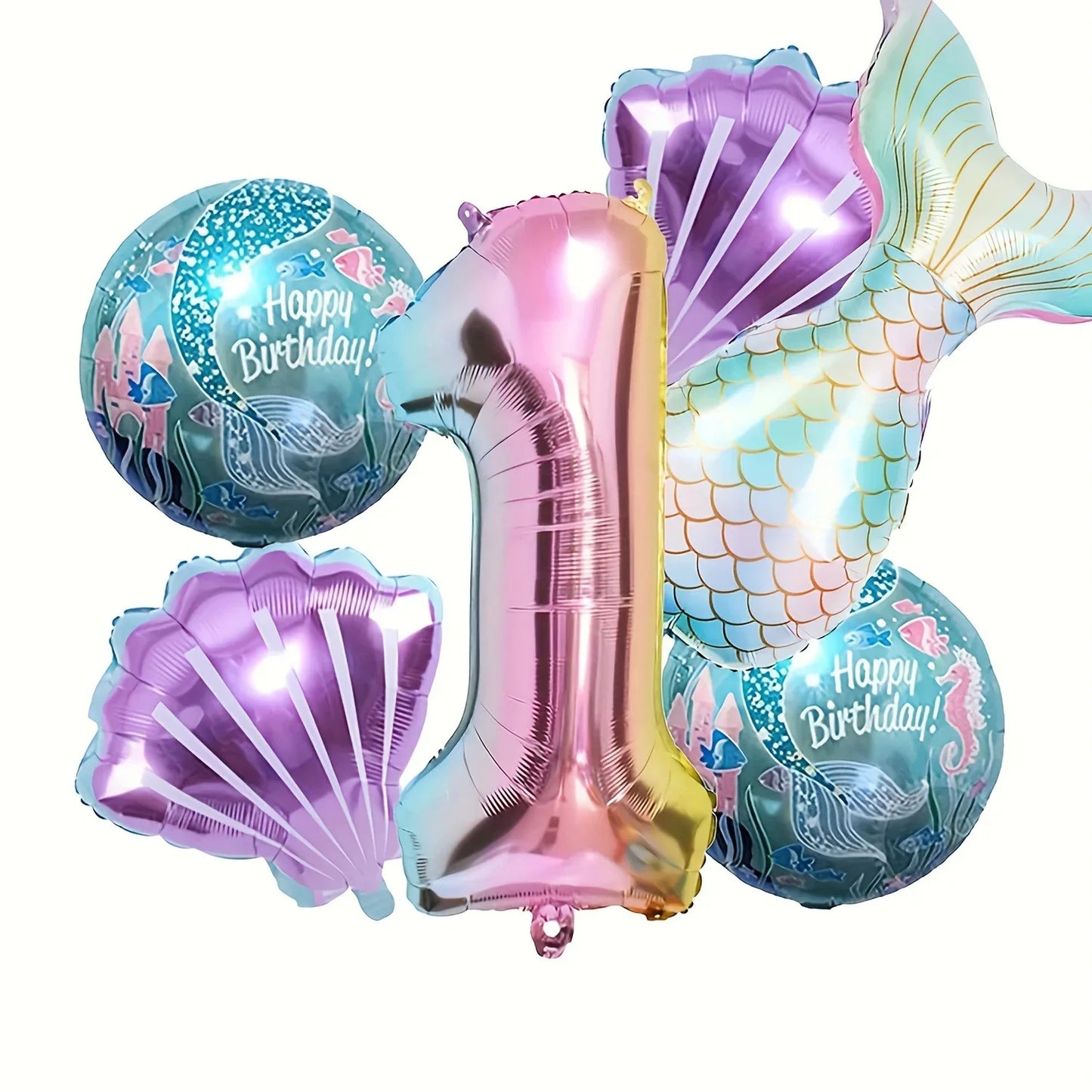 Kidslands® | Set de 6 Ballons en Aluminium - Ballons Sirène Queue de Poisson + Coquillages +Chiffres