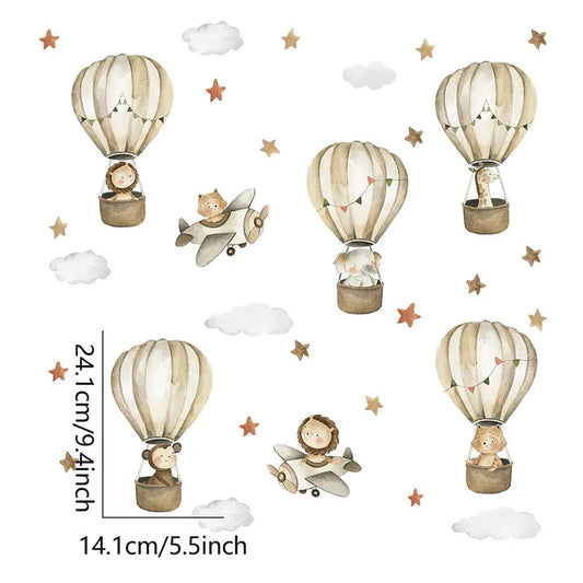 Kidslands® | Sticker Mural Enfant Avion & Montgolfière – Décoration Murale Animaux Volants pour Chambre Bébé
