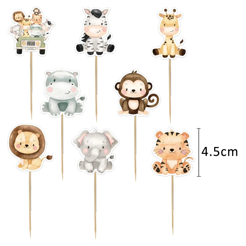 Kidslands® | Lot de 24 Cake Toppers Animaux Jungle – Décorations Gâteau Safari Enfant | Anniversaire Thème Wild One & Baby Shower