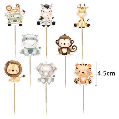 Kidslands® | Lot de 24 Cake Toppers Animaux Jungle – Décorations Gâteau Safari Enfant | Anniversaire Thème Wild One & Baby Shower