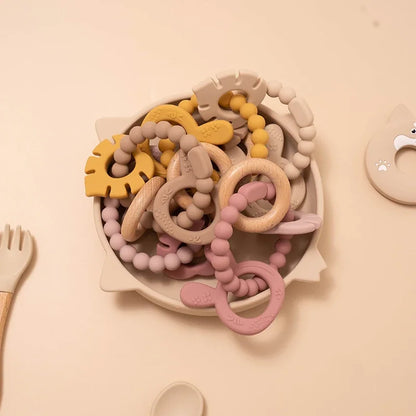 Kidslands® | Anneau de dentition sensoriel en bois & silicone - sans BPA