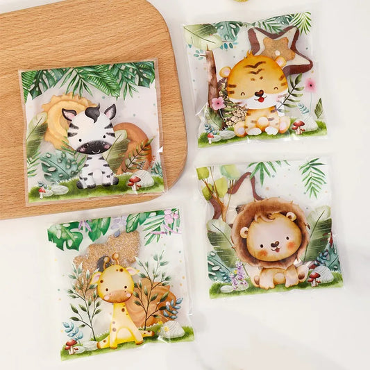 Kidslands® | Sachet Bonbon Auto-collant Thème Safari – Pochette Animaux Cadeau Anniversaire & Baby Shower