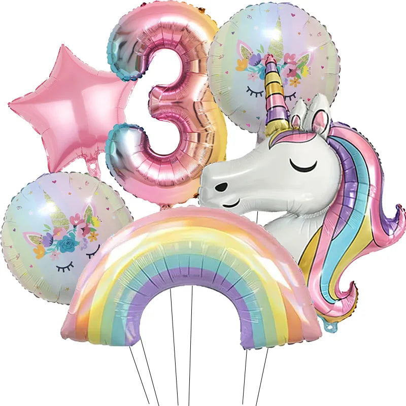 Kidslands® – Lot de 6 Ballons Chiffre Arc-en-Ciel Ballon Licorne – Anniversaire, Fête