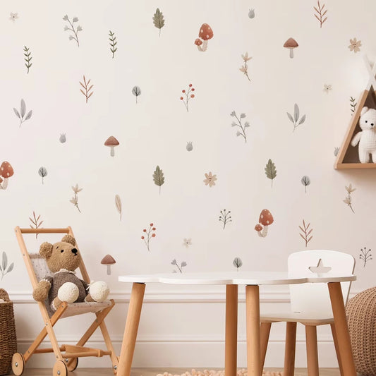 Kidslands® | Stickers Muraux Bohème Champignons & Feuilles – Déco Nature DIY Chambre Enfant