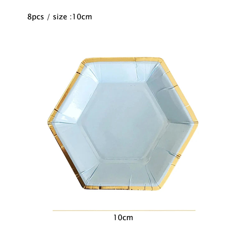 Kidslands® – Set Vaisselle Jetable Bleu & Doré | Assiettes, Gobelets, Serviettes & Pailles pour Baby Shower ou Anniversaire