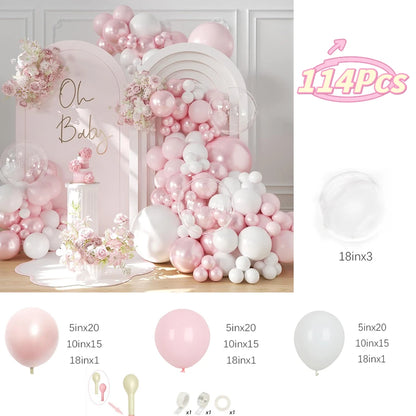 Kidslands® – Kit 114 Ballons Rose Poudré & Blanc Nacré | Décoration Arche Baby Shower, Gender Reveal, Anniversaire