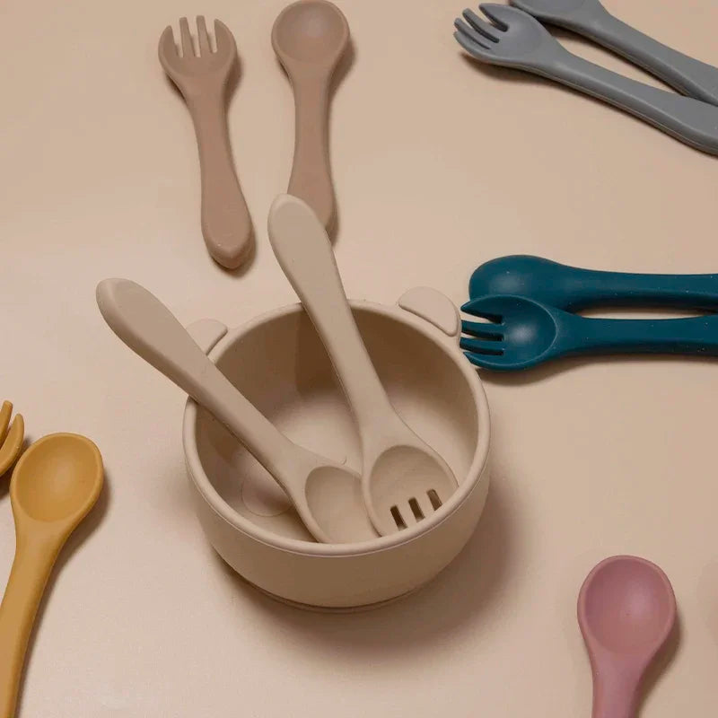 Kidslands® | Set 2 Pièces Couverts Bébé Silicone – Sans BPA