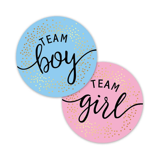 Kidslands® – Stickers "Team Boy / Team Girl" - 60 pcs – Décoration Baby Shower & Gender Reveal