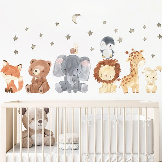 Kidslands® | Stickers Muraux Animaux Aquarelle – Décoration ludique pour Chambre Bébé & Enfant