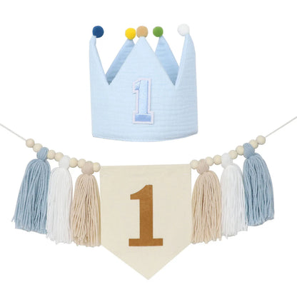 Kidslands® | Kit décoration - Guirlande “1st Birthday” + Couronne - Bohème – Déco Chaise Haute & Chambre Bébé
