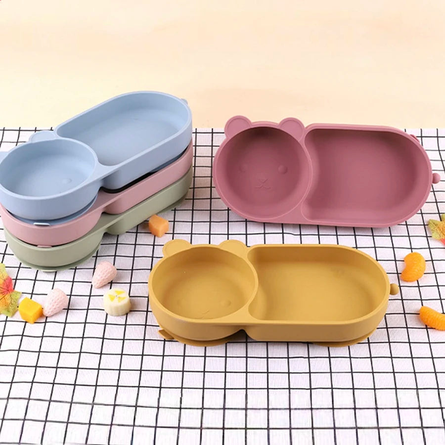 Kidslands® | Bol Bébé en Silicone avec Double Ventouse – Design Ours - Sans BPA