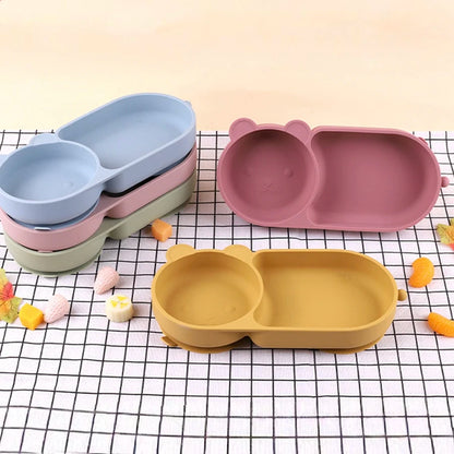 Kidslands® | Bol Bébé en Silicone avec Double Ventouse – Design Ours - Sans BPA