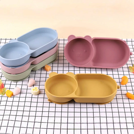 Kidslands® | Bol Bébé en Silicone avec Double Ventouse – Design Ours - Sans BPA