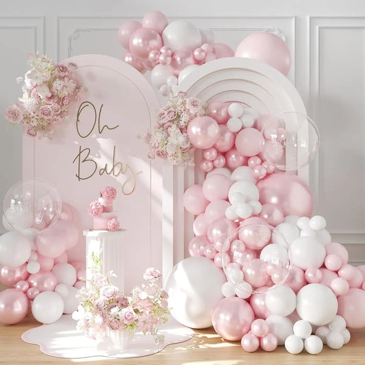 Kidslands® – Kit 114 Ballons Rose Poudré & Blanc Nacré | Décoration Arche Baby Shower, Gender Reveal, Anniversaire