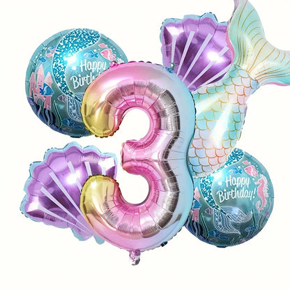 Kidslands® | Set de 6 Ballons en Aluminium - Ballons Sirène Queue de Poisson + Coquillages +Chiffres